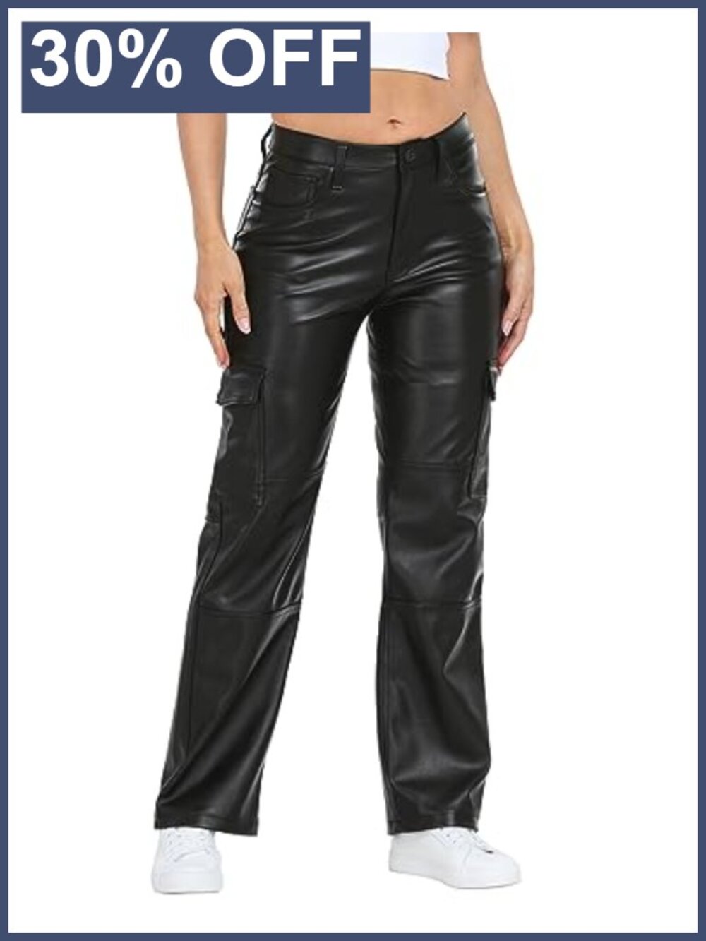 Faux Leather Cargo Pocket Pants High Waisted Y2K Relaxed Straight Leg